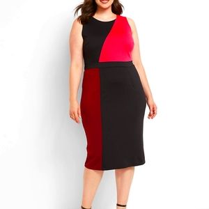 Color block dress with a matching belted poncho